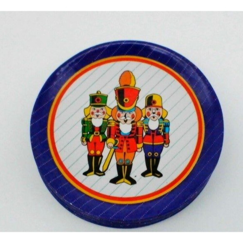 Vintage Christmas Nutcracker 8pc Tin Metal Coasters  -3.5 inches in diameter